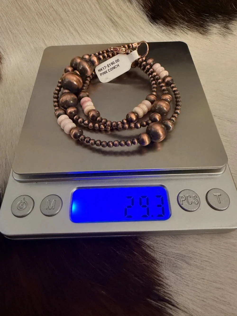 ❤️ Oxidized Copper Desert Pearl Queen Pink Conch Rondel Beads 21” Necklace 29.3G